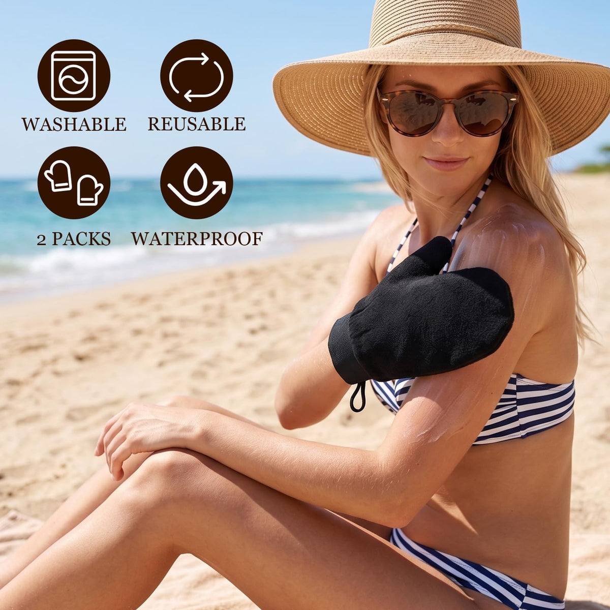 Self Tanning Mitts 2 Pack - Reusable Application Gloves for Flawless Tan