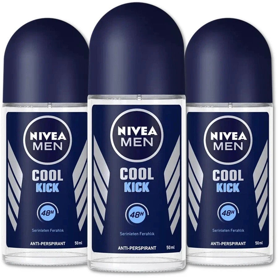 Men's Cool Kick Anti-Perspirant Deodorant Roll-On 50ml 3 Pack - Alcohol-Free, Cooling Scent