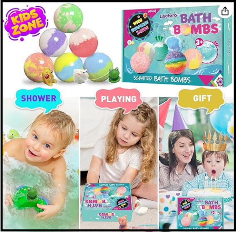 Kids Bath Bombs Set with Surprise Toys - Natural & Colorful 12 Pack