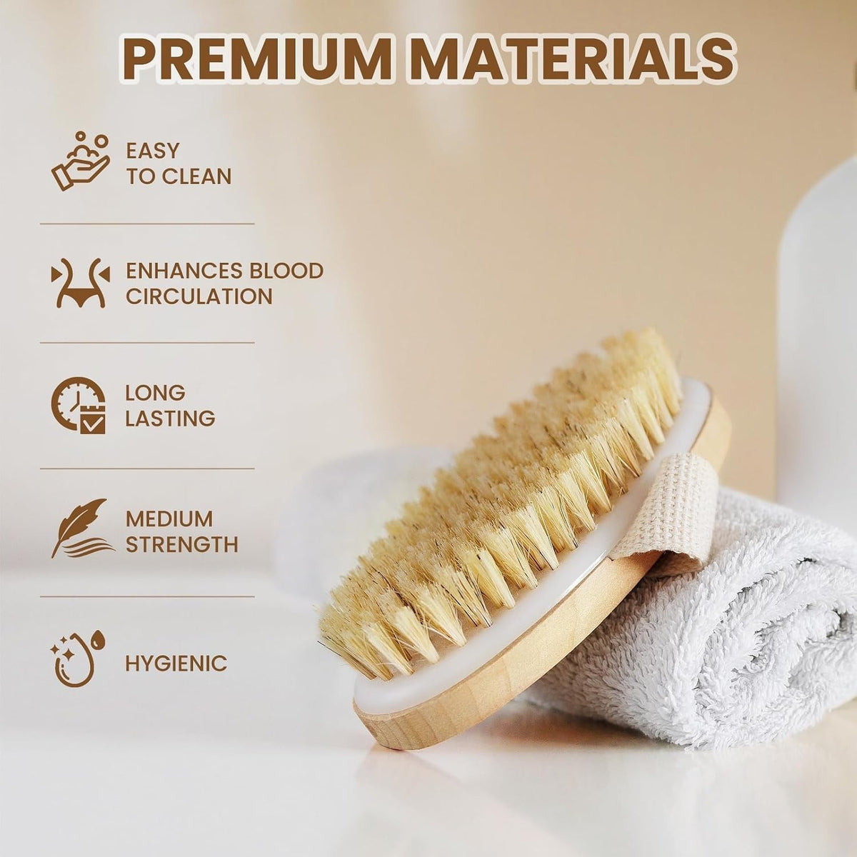 Lymphatic Drainage Dry Body Brush with Natural Boar Bristles and Wooden Handle
