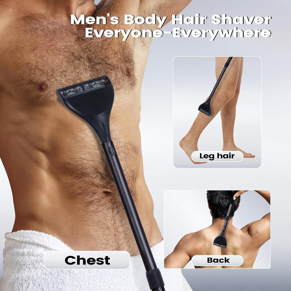 Retractable Long Handle Back Hair Shaver - 22 Inches Body Grooming Tool