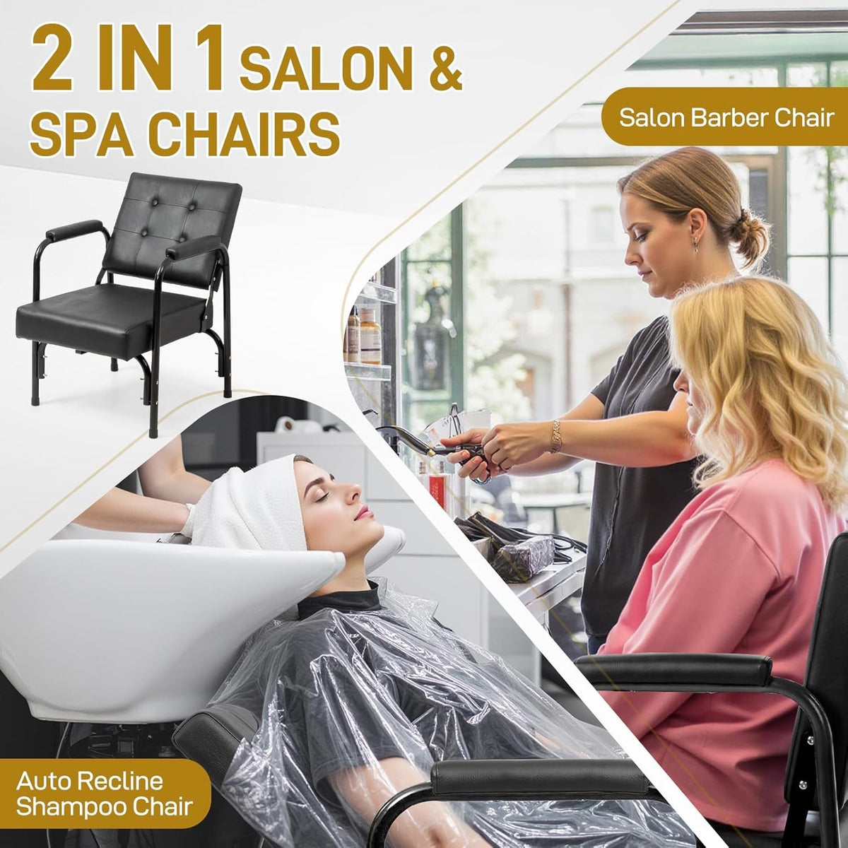 Auto Recline Shampoo Chair for Salon & Barber Shops - Portable with Tilted Backrest