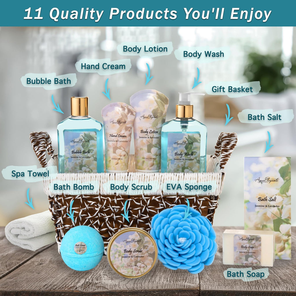 Luxury Spa Gift Basket for Women - Aromatherapy Bath Set with Jasmine & Lavender