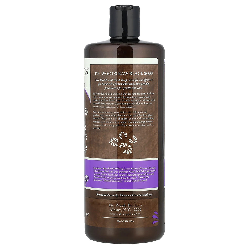 Dr. Woods Raw Black Soap - Gentle Exfoliating & Deep Cleansing, 32 fl oz