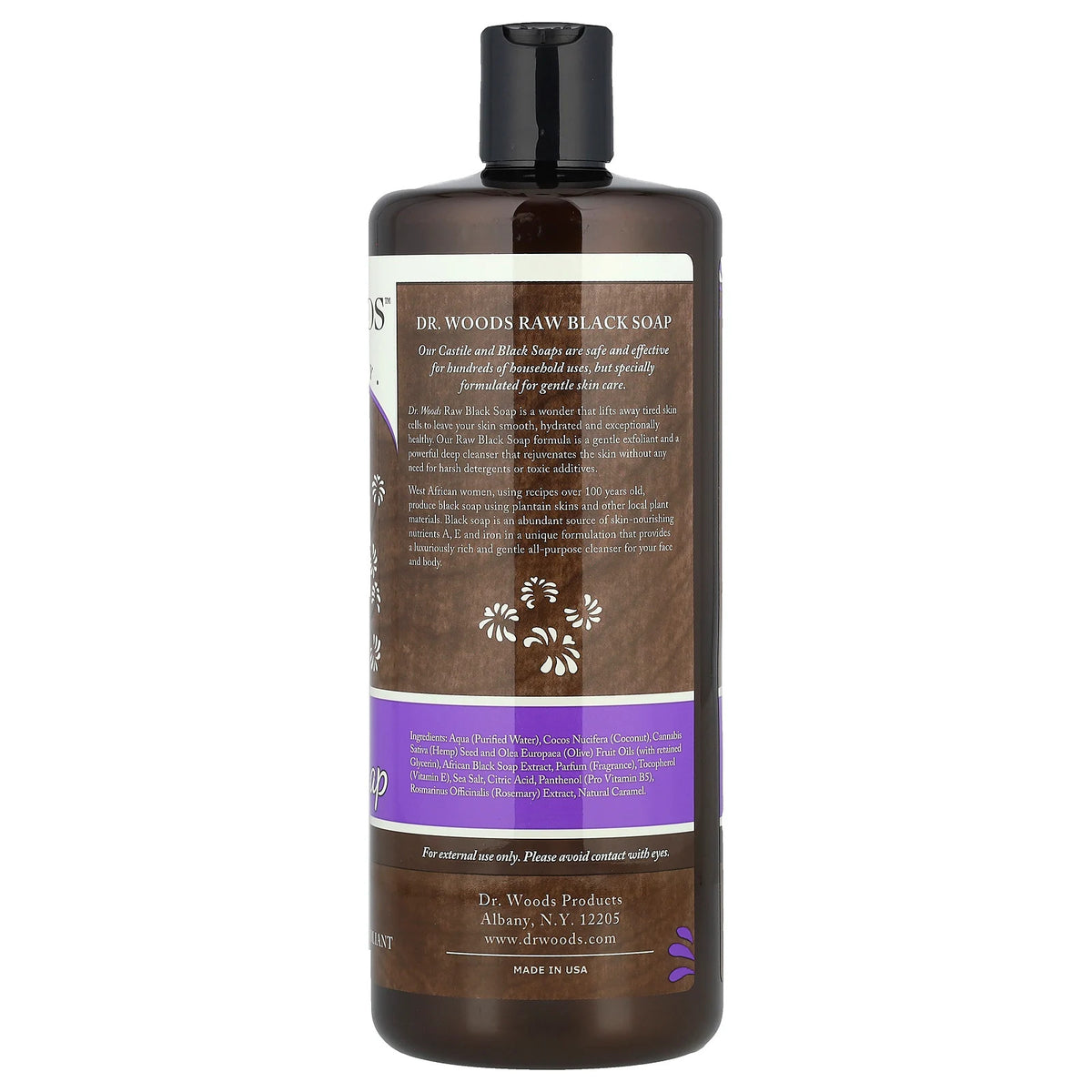 Dr. Woods Raw Black Soap - Gentle Exfoliating & Deep Cleansing, 32 fl oz