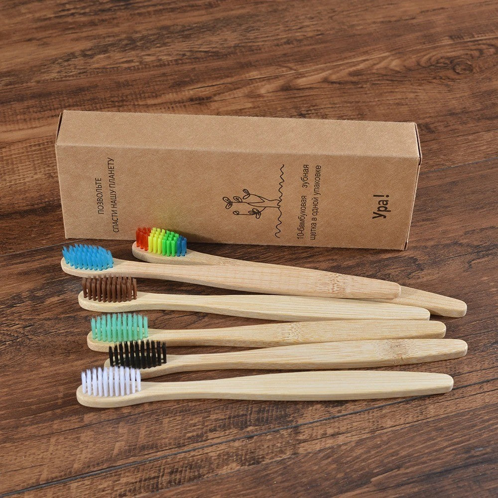 10 Pack Bamboo Toothbrushes with Medium Bristles - Eco-Friendly & Biodegradable