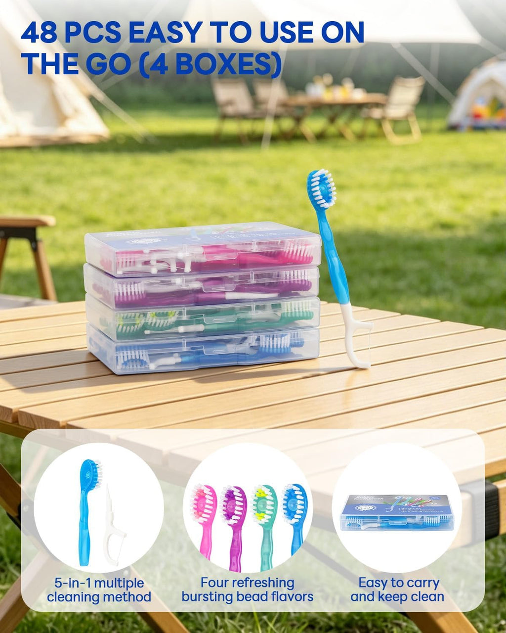 Mini Disposable Travel Toothbrush Set with 5-in-1 Oral Care Includes Floss & Beads
