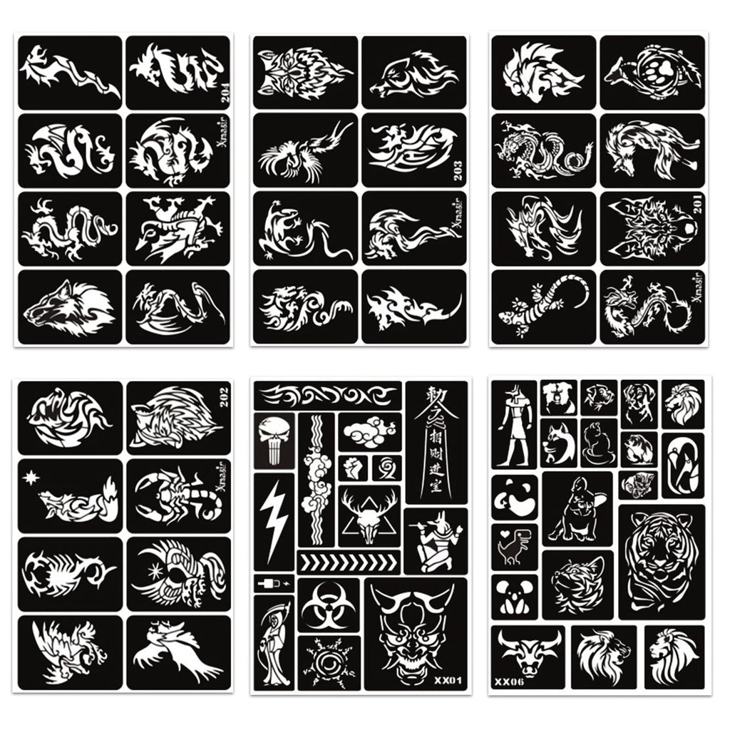 12 Sheets Temporary Tattoo Stencil Kit for Face & Body Art