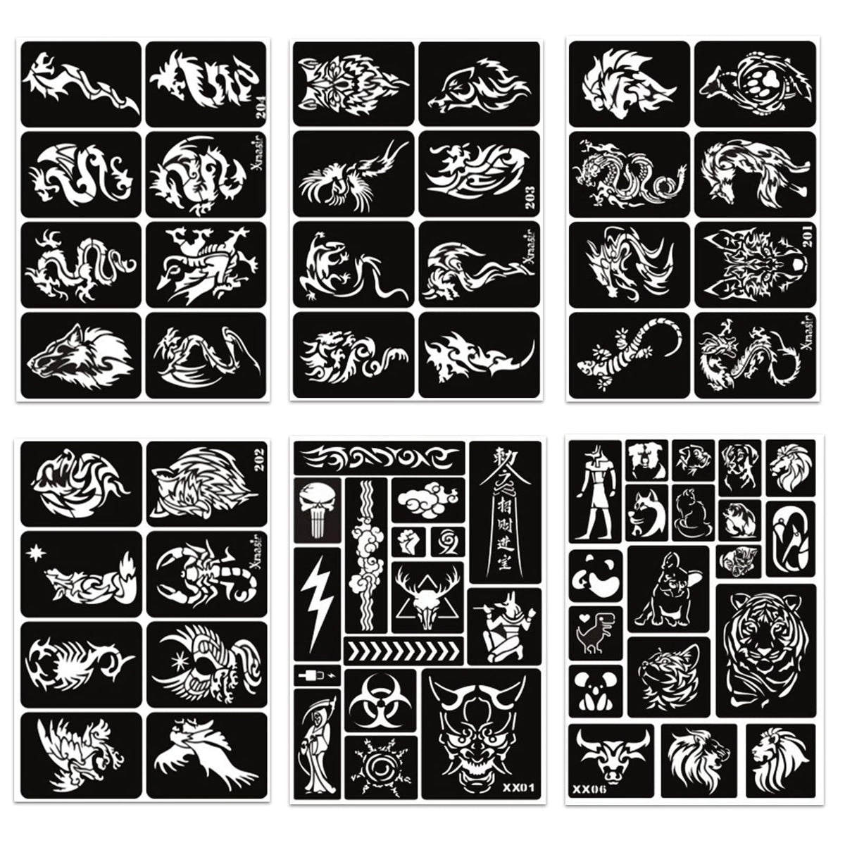 12 Sheets Temporary Tattoo Stencil Kit for Face & Body Art