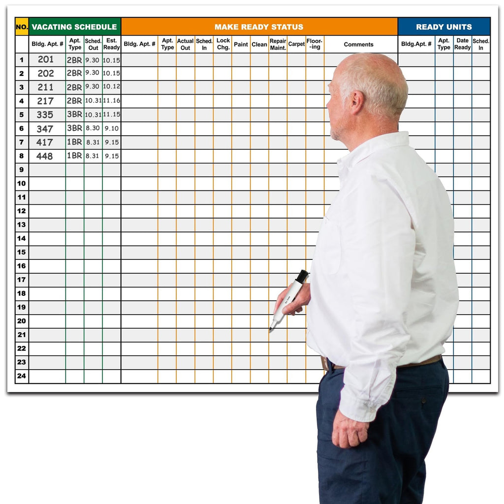 Large Dry Erase Whiteboard for Property Management 36x45 Inch Schedule & Checklist Board