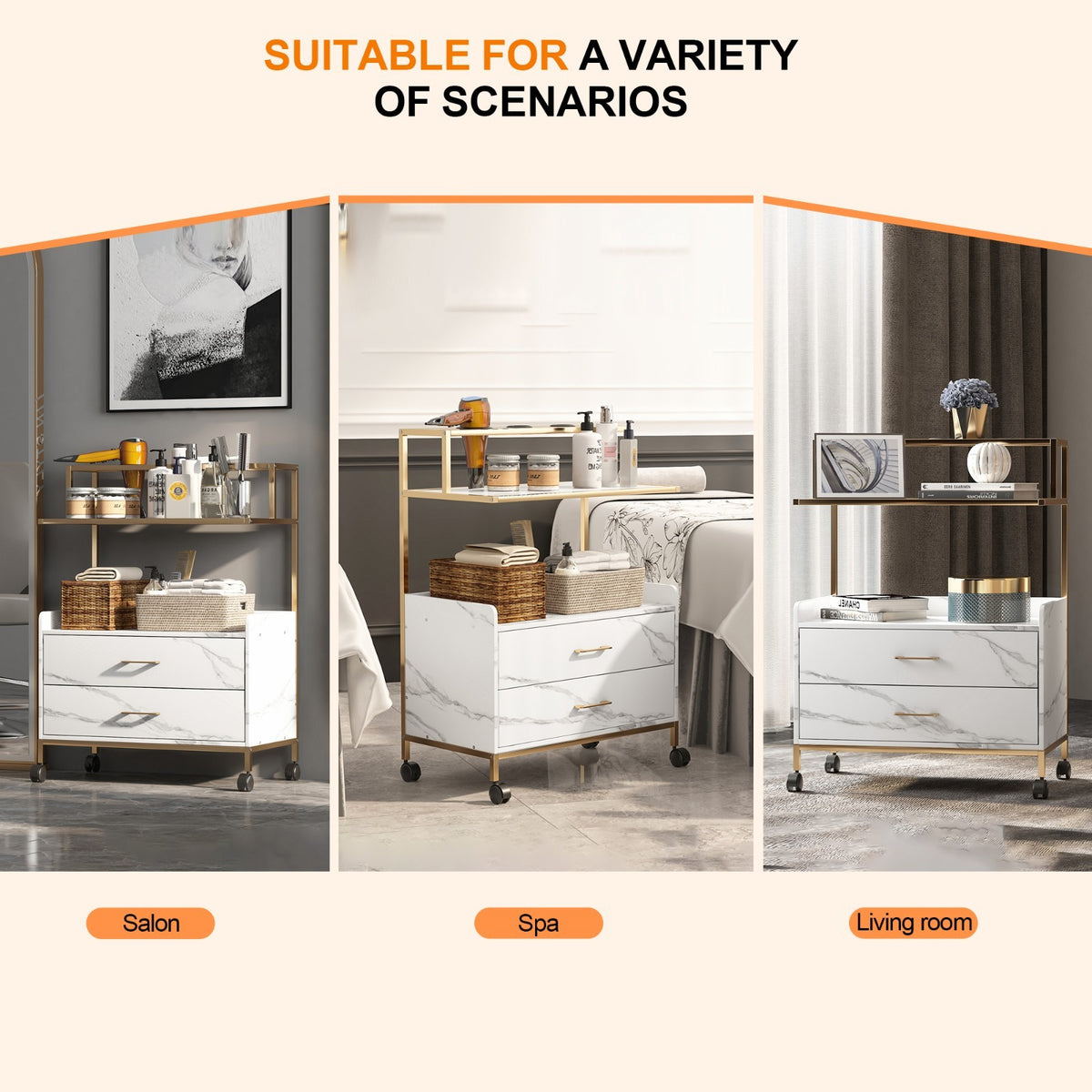 Salon SPA Trolley Cart with Lockable Wheels and Ample Storage