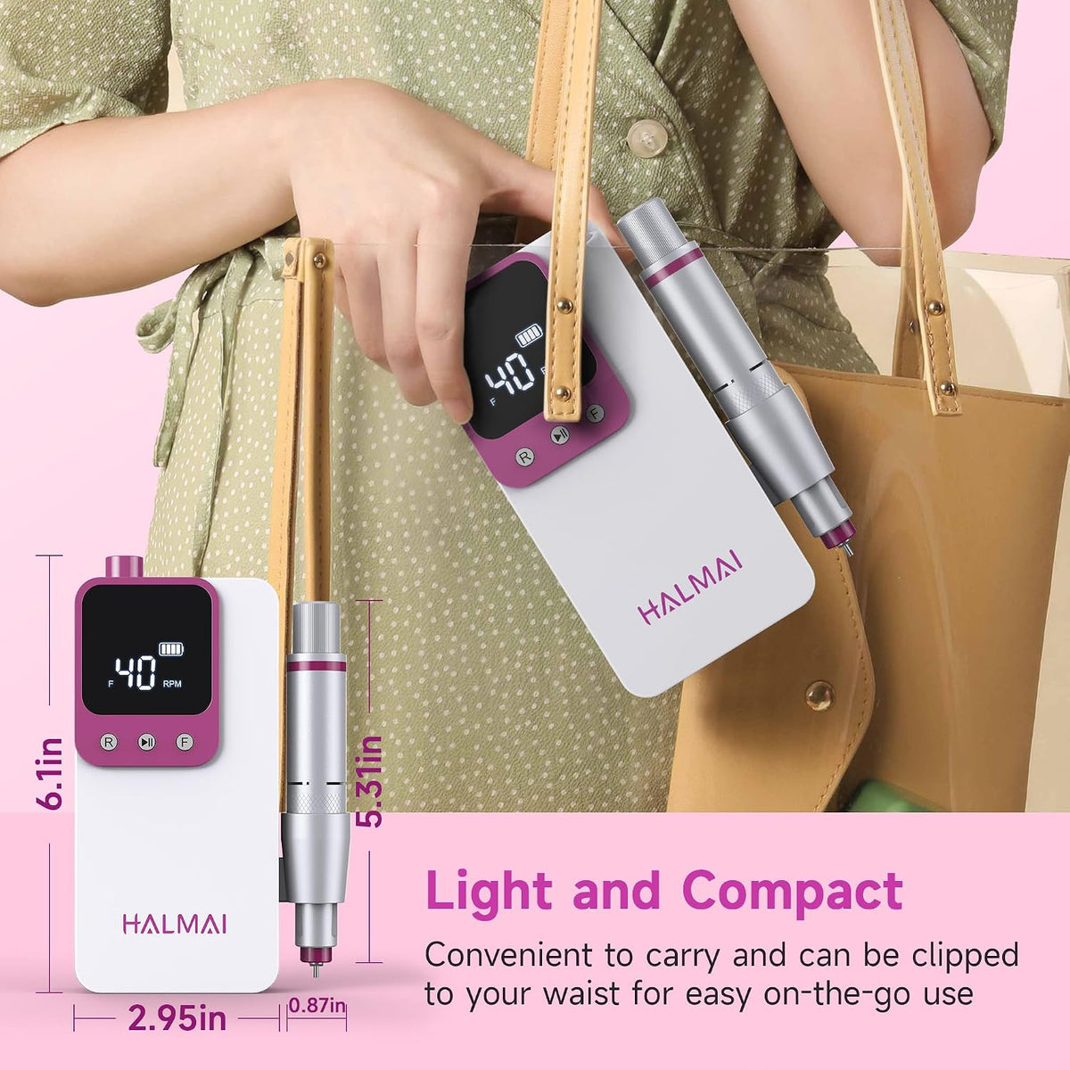Professional Electric Nail Drill Kit 40000RPM Cordless Rechargeable Portable Nail File for Acrylic & Gel Nails
