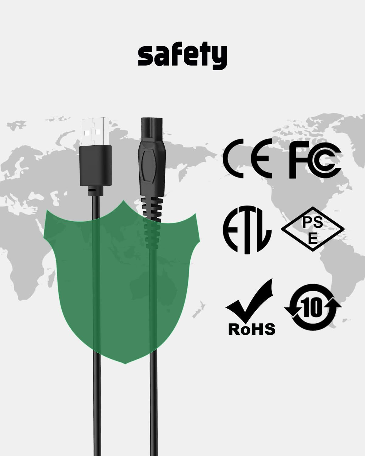 USB Charging Cable for Beard Trimmers and Body Groomers - Compatible with PT45 & BT-ZERO