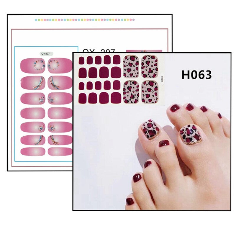 22-Piece Colorful Nail Wraps Set for Pedicure and Manicure - Dark Brown, Purple, Black