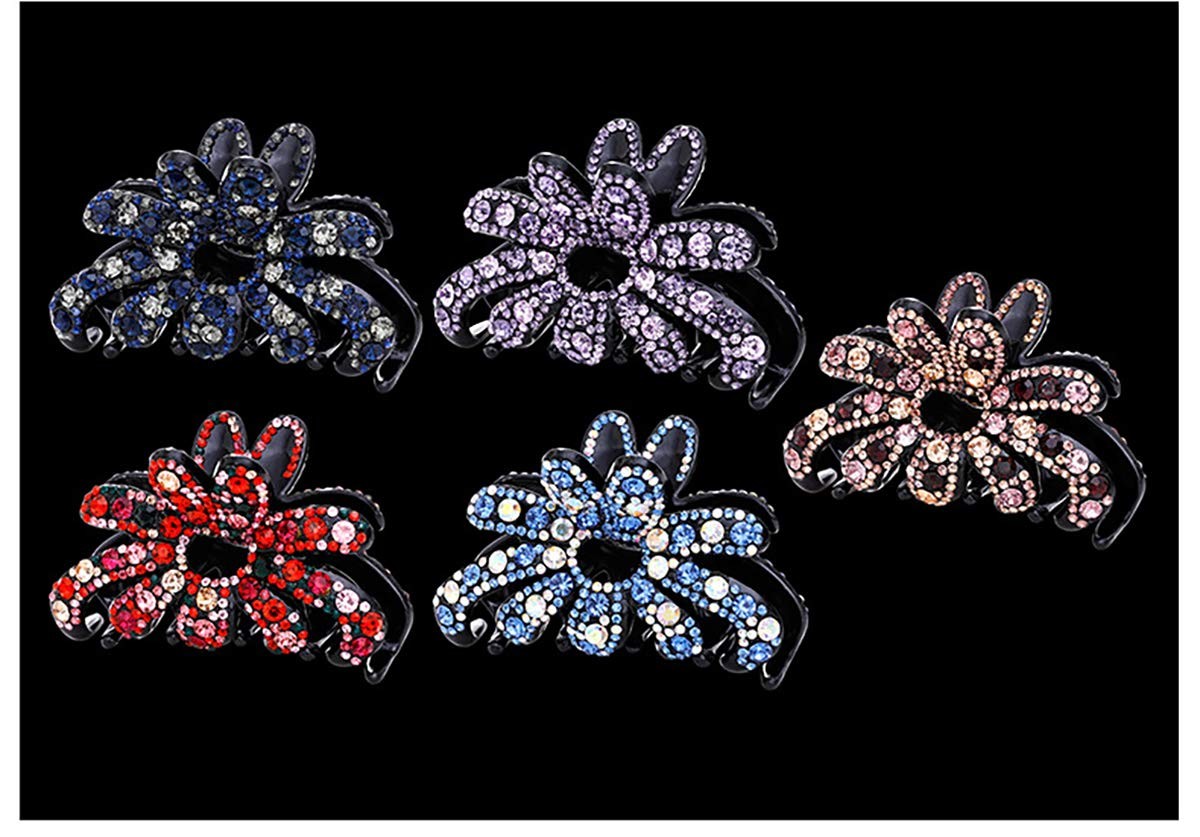 Large Rhinestone Hair Claw Clip for Thick Hair Violet - Elegant Plastic Clamp
