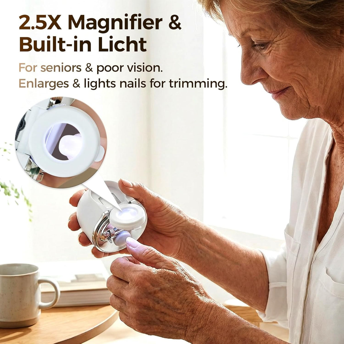 Electric Nail Clippers for Seniors Adults with 2.5X Magnifying Light and Magnetic Debris Container