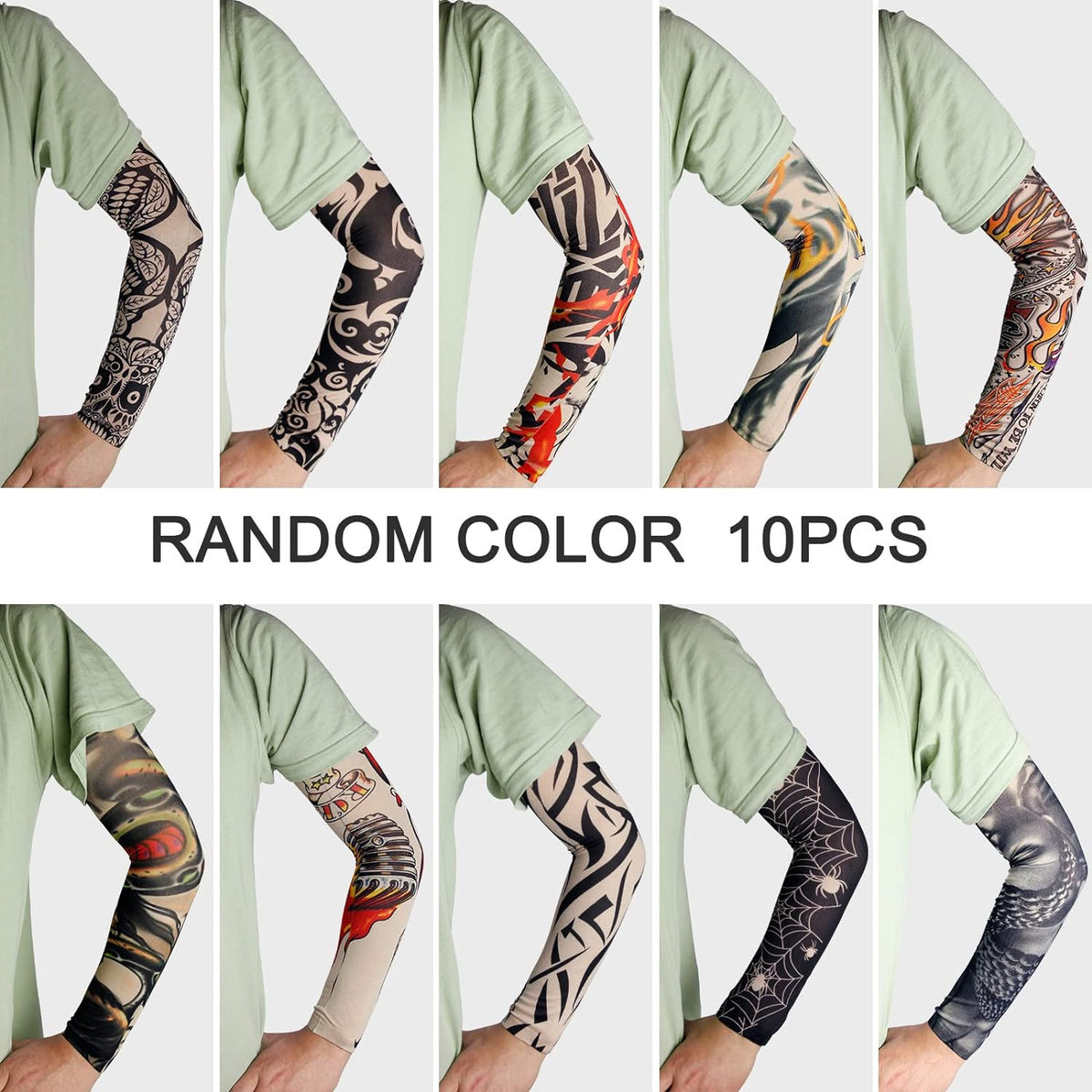 Temporary Arm Sleeve Tattoos Set – 10 Pairs Multi-Design Fake Ink for Men