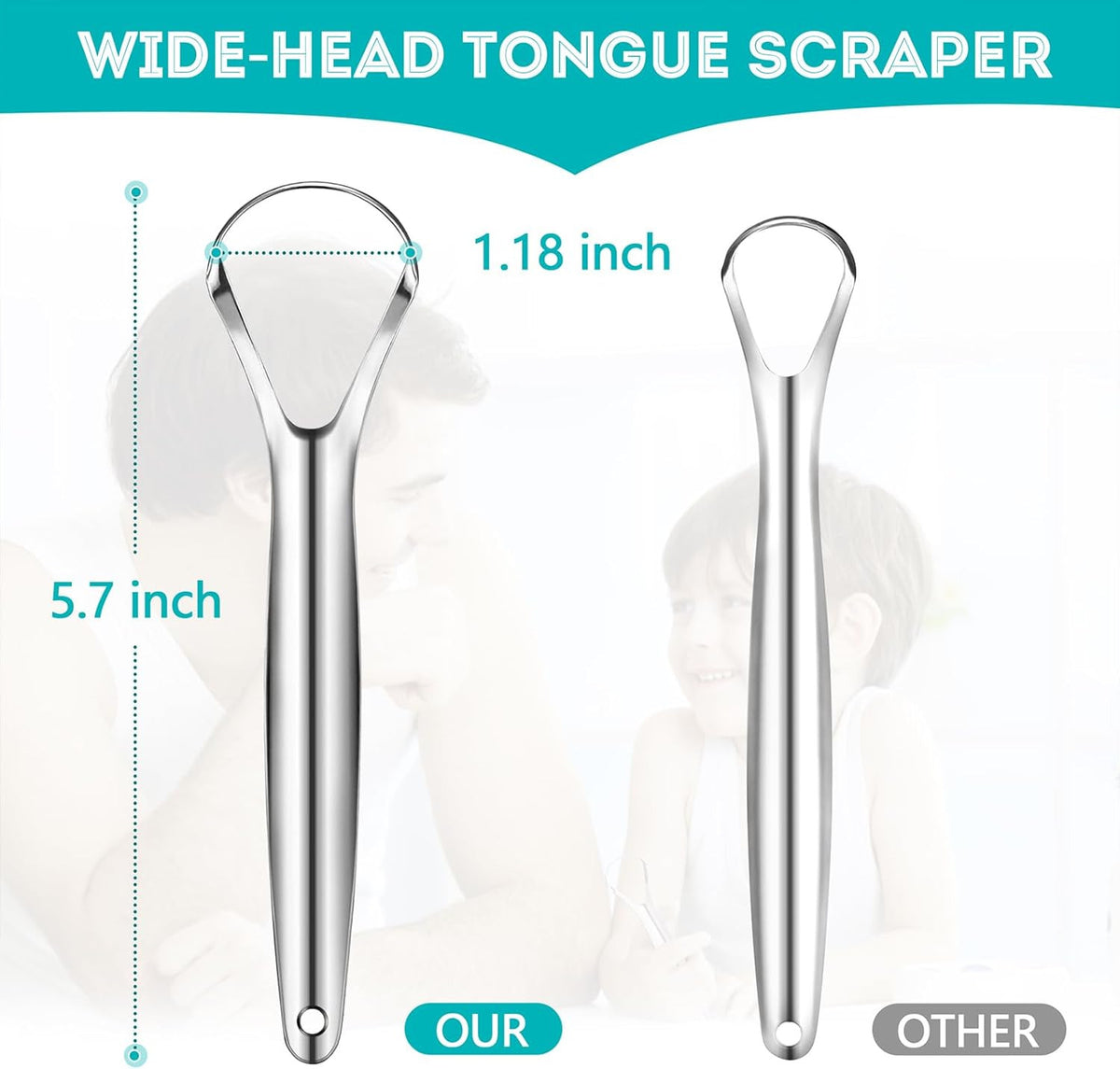 Stainless Steel Tongue Scraper 2 Pack - Oral Hygiene Cleaner with Travel Case