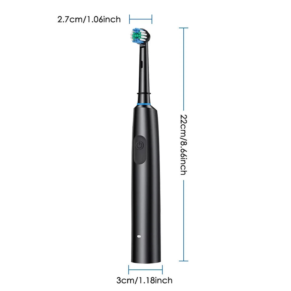 Rechargeable Electric Toothbrush for Adults with 4 Brush Heads - Black Rotary Oral Care