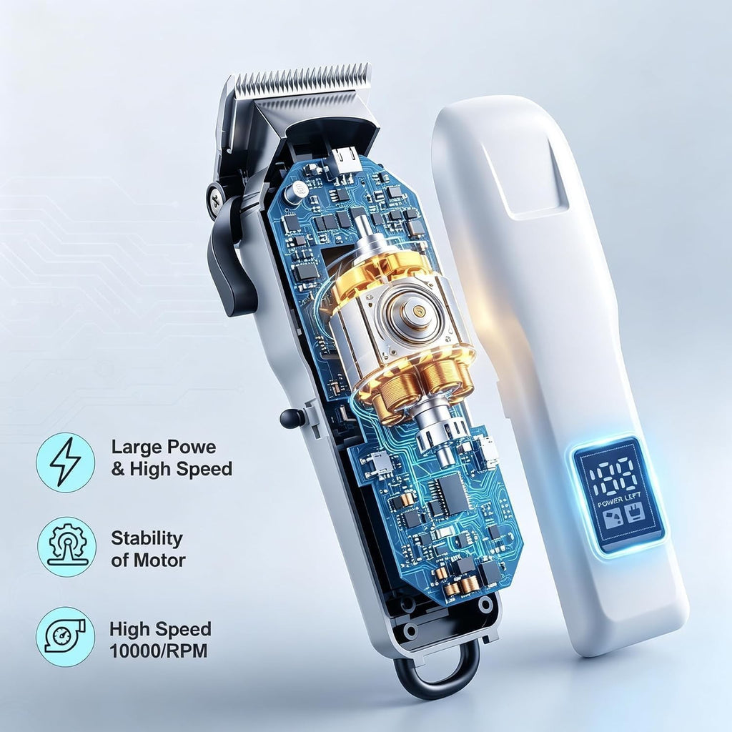 Professional Cordless Hair Clippers for Men - High-Torque Trimmer with Adjustable Lengths