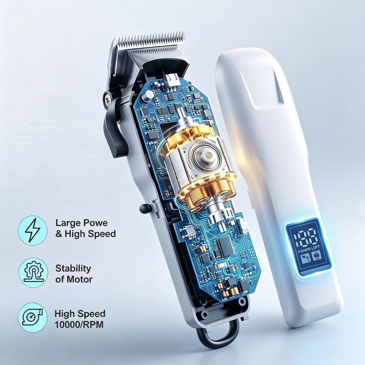 Professional Cordless Hair Clippers for Men - High-Torque Trimmer with Adjustable Lengths