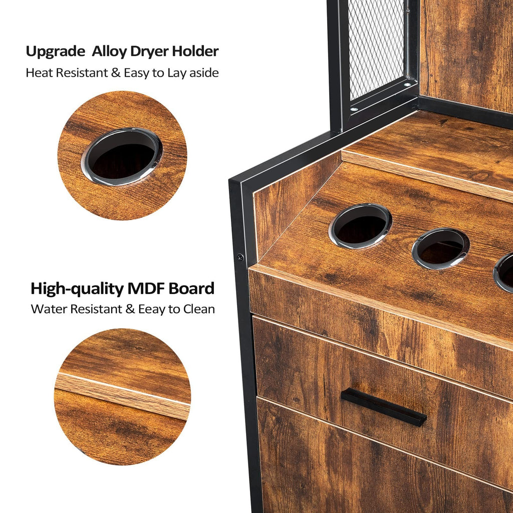 Salon Storage Station with 3 Tier Shelf and Tool Holders for Mobile Stylist