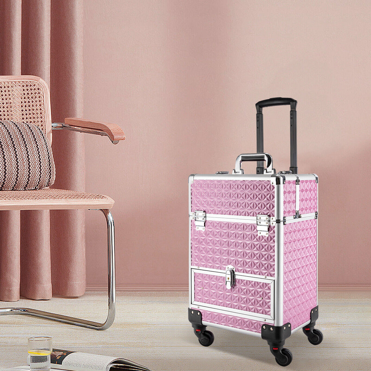 Rolling Makeup Train Case with Large Capacity & Organizer