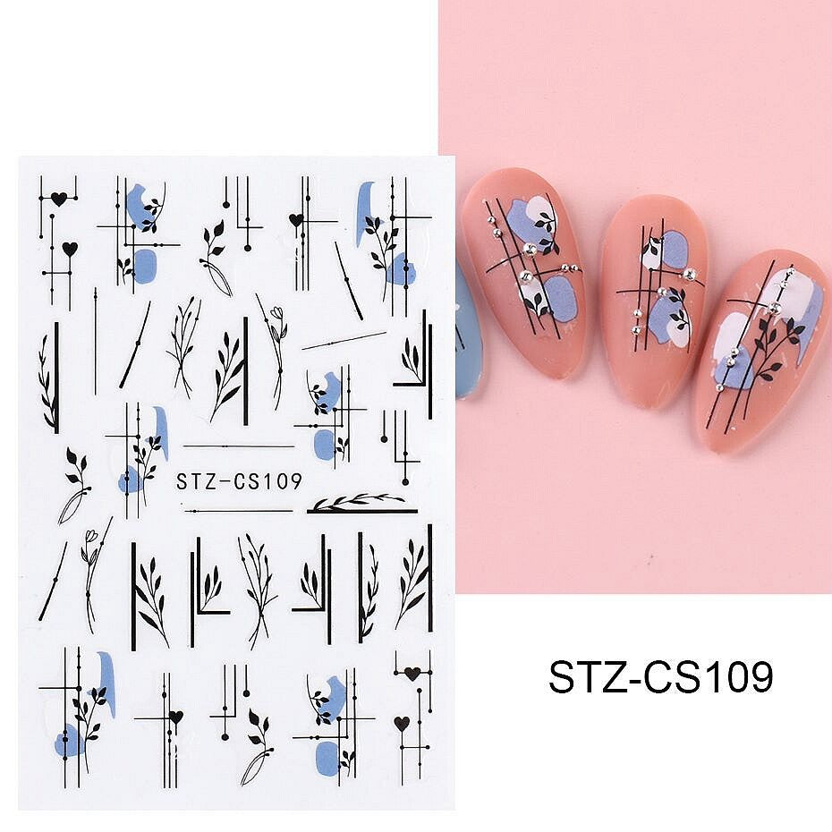 Geometric Flower Nail Sticker Set - Blossom Branches Leaf Decals for Nails