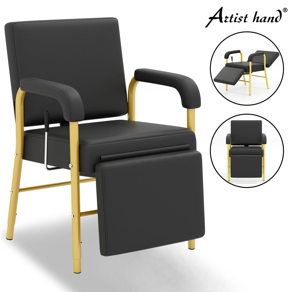 Black and Gold Reclining Barber Shampoo Chair with Support Legs for Salon Spa