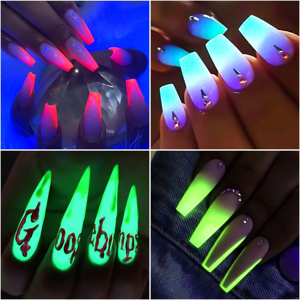 Glow in The Dark Pigment Powder for Nails and Art - 12 Colors Luminous Iridescent Acrylic Nail Powder