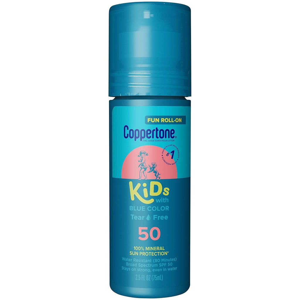 Kids SPF 50 Roll-On Sunscreen Lotion with Zinc Oxide - Water Resistant, Blue