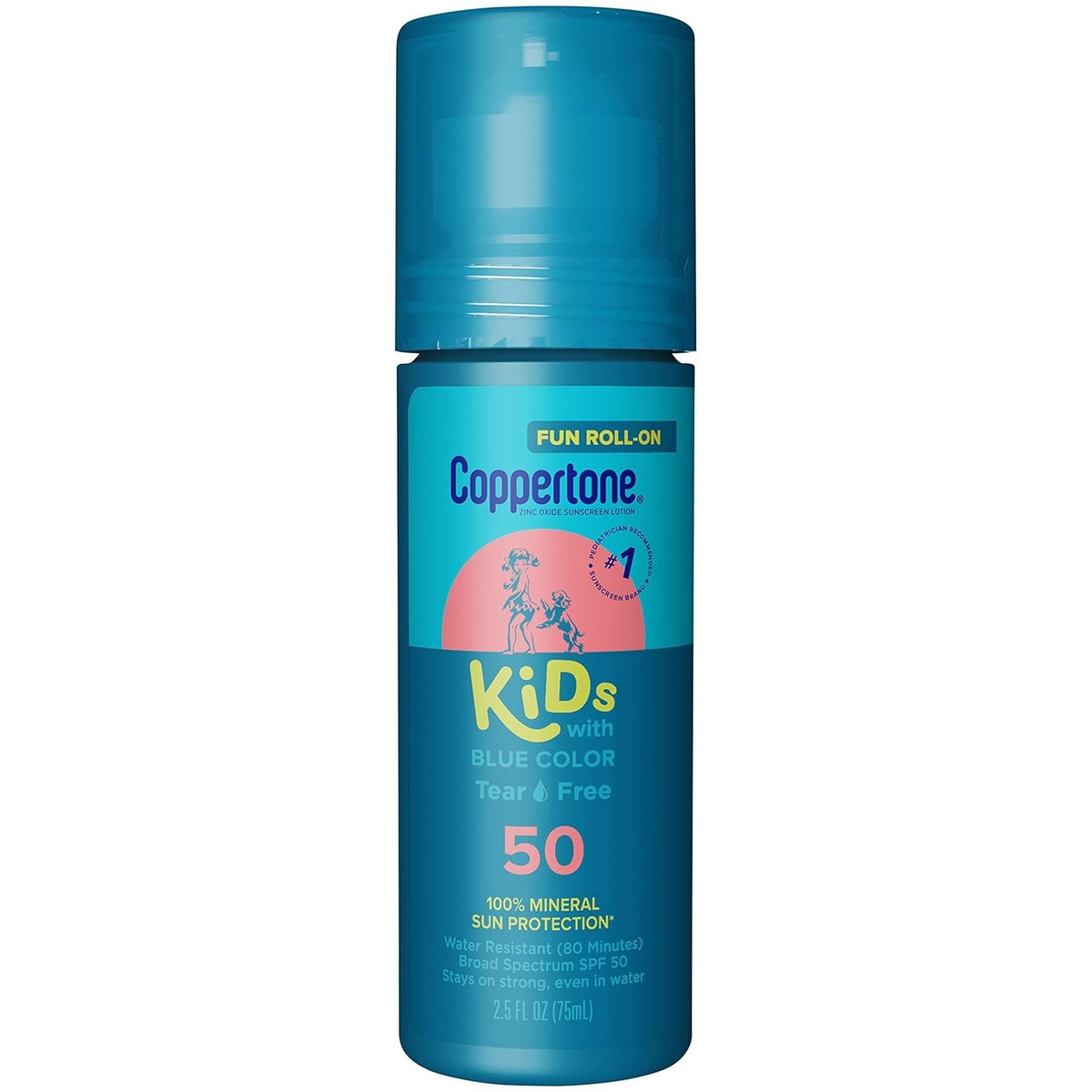Kids SPF 50 Roll-On Sunscreen Lotion with Zinc Oxide - Water Resistant, Blue