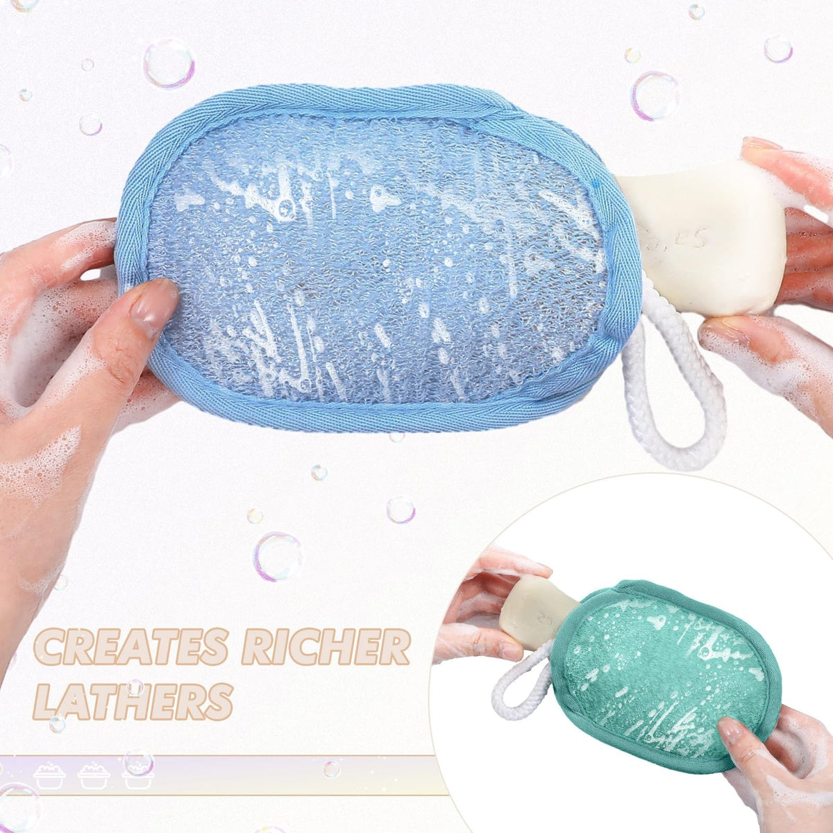 Exfoliating Soap Saver Pouch Set - Mesh Bath Loofah Sponge for Body Cleaning