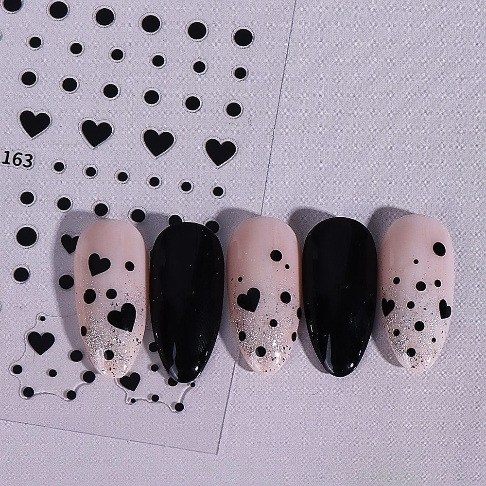 Polka Dots Nail Art Stickers Small Hearts Black White 2 Colors Self-Adhesive Sheet