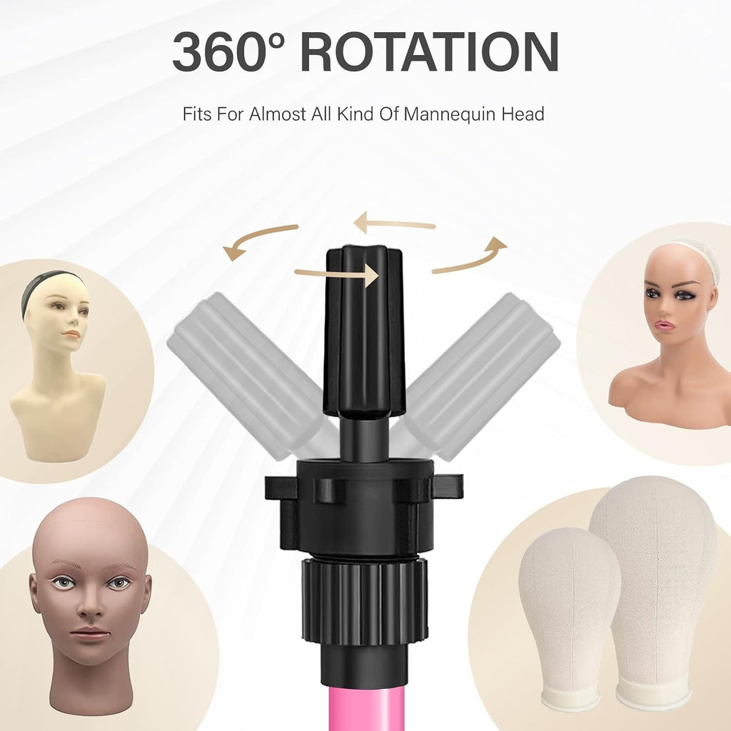 25 Inch Pink Adjustable Tripod Wig Stand for Display & Cosmetology