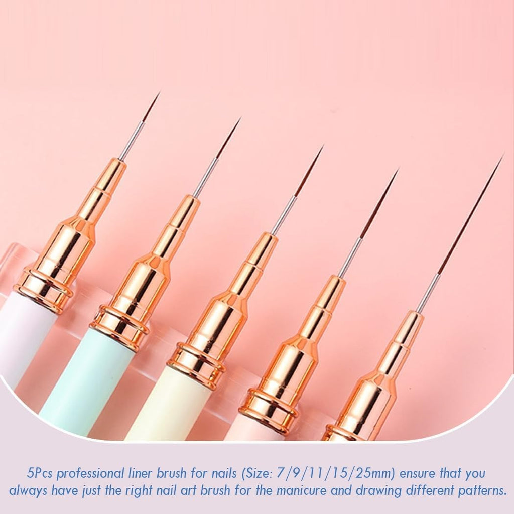 5-Pack Nail Art Liner Brushes Set for Fine Detail Painting