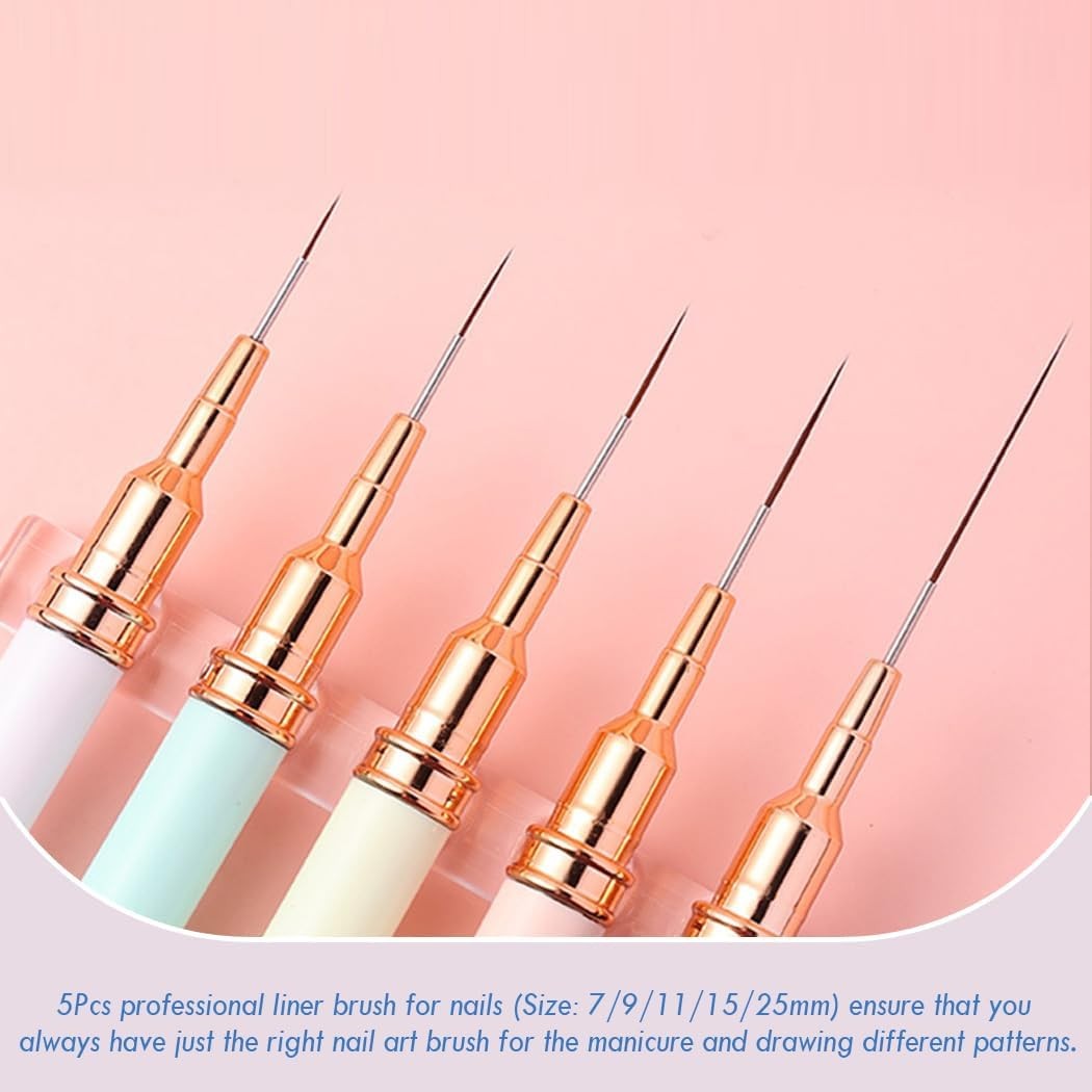 5-Pack Nail Art Liner Brushes Set for Fine Detail Painting