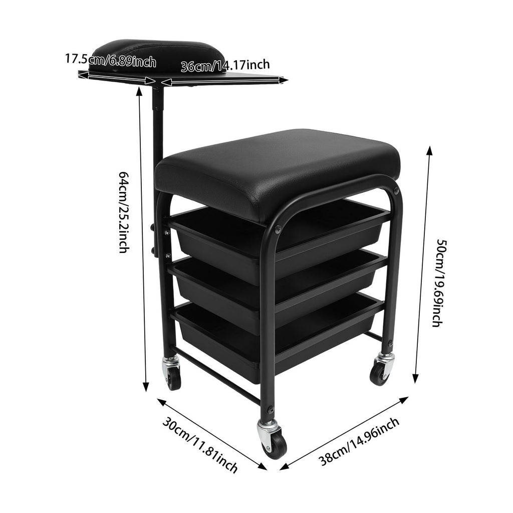 Salon Nail Cart with 3 Drawers and Mobile Wheels - Beauty & Spa Storage Trolley