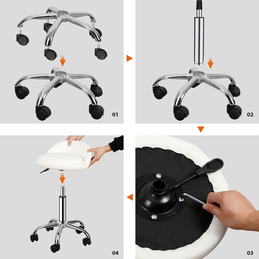Adjustable Hydraulic Swivel Salon Stool with Backrest - White