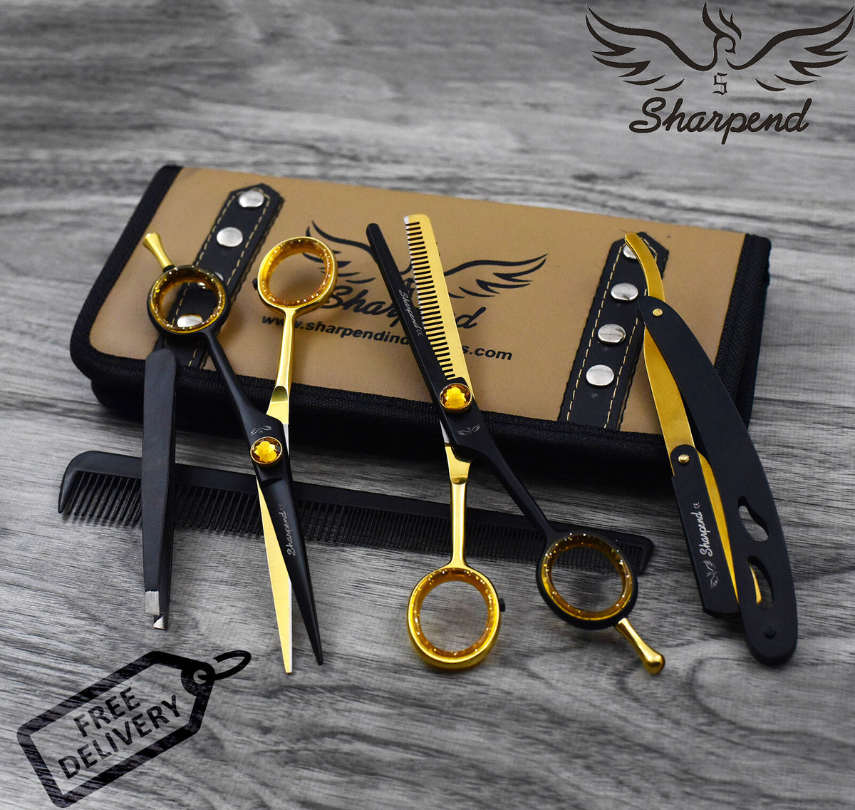 Professional Barber Hair Cutting Scissors Salon Shears with Free Razor & Tweezers