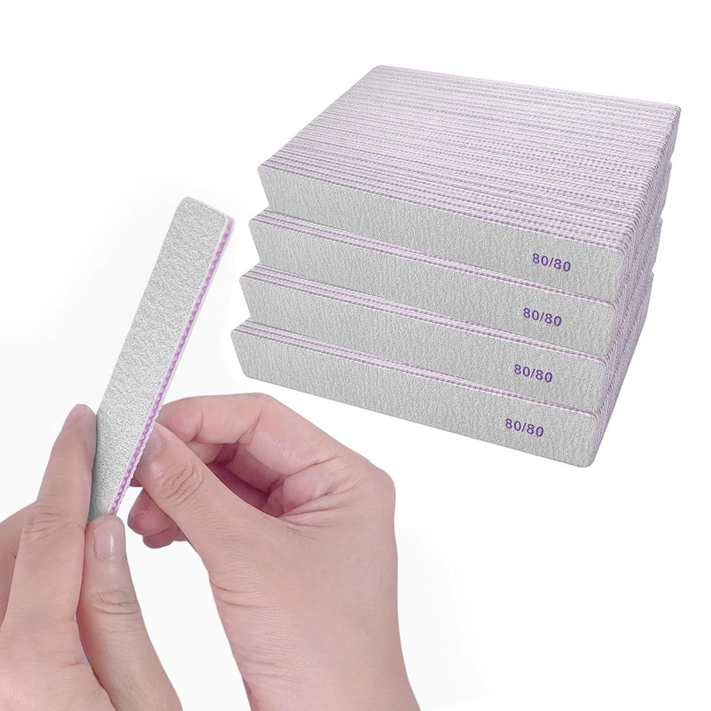 Coarse Nail Files 80/80 Grit - 100 Pack for Acrylic & Gel Nails