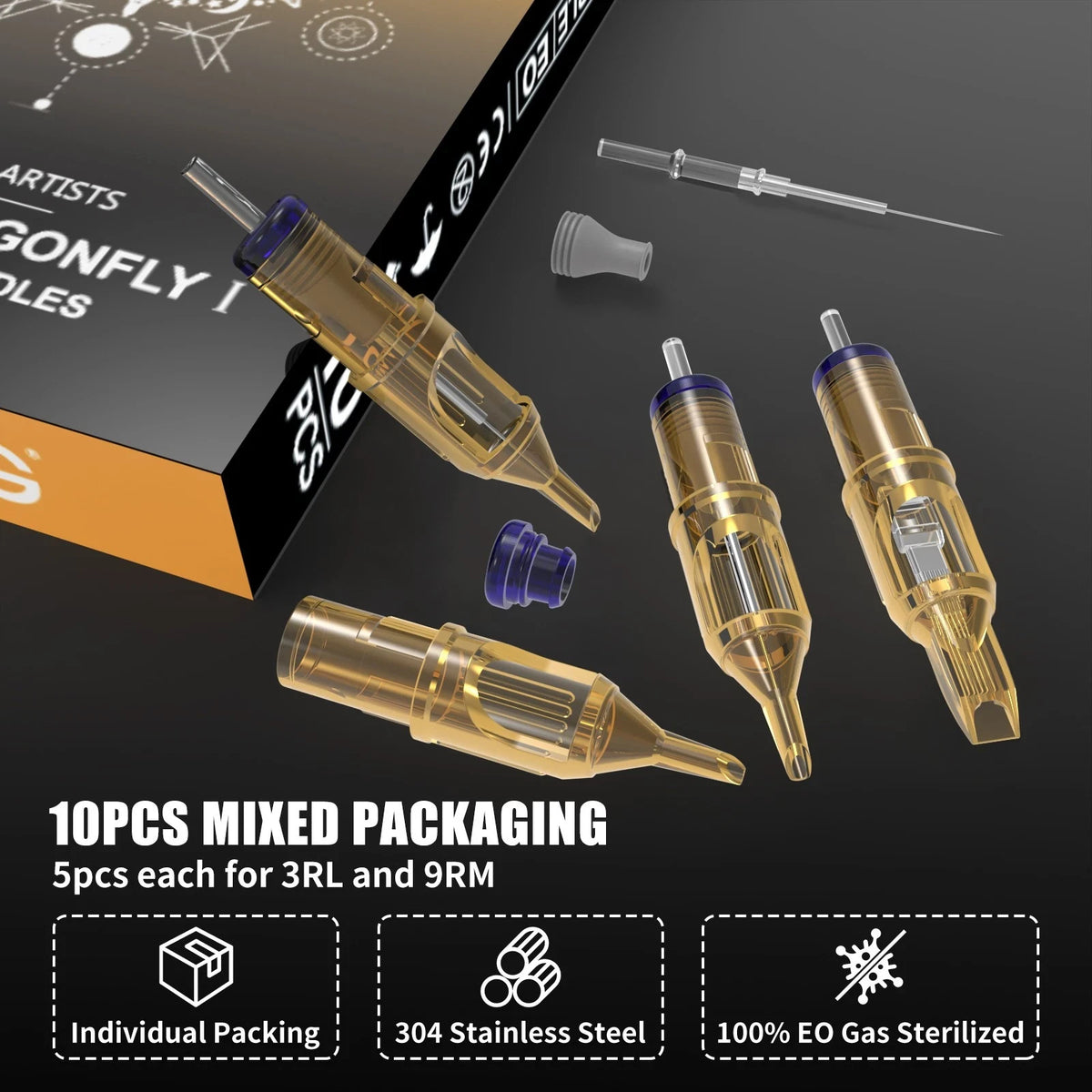 Rotary Tattoo Pen Kit with Power Supply, Cartridges & Practice Skin