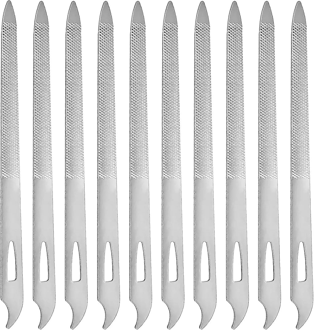 Stainless Steel Double-Sided Nail Files - 10 Pack for Fingernails & Toenails