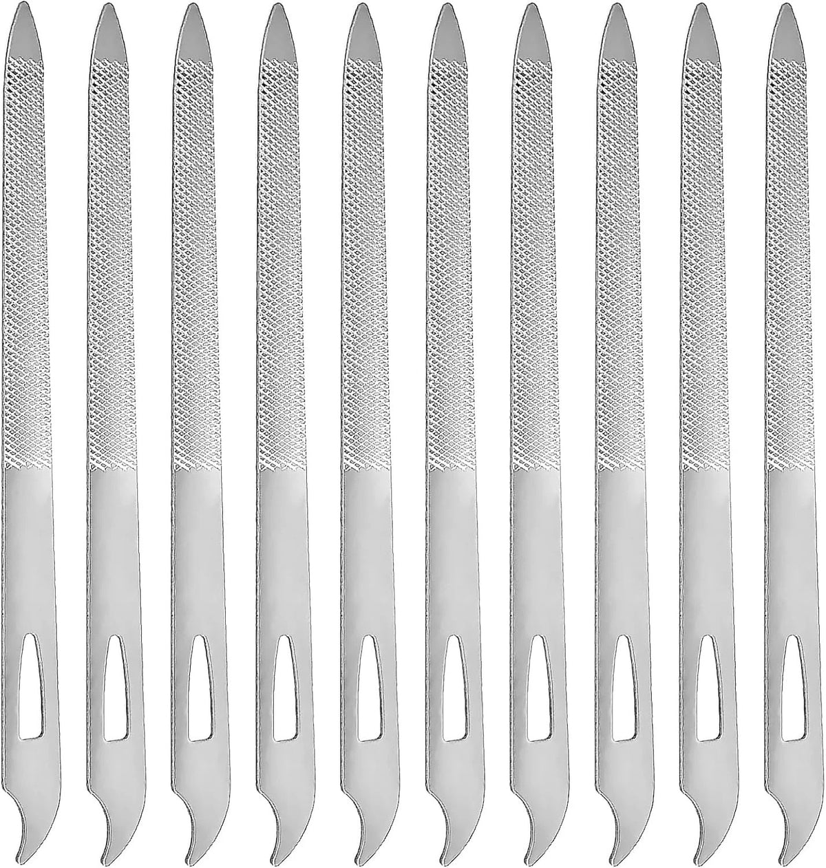 Stainless Steel Double-Sided Nail Files - 10 Pack for Fingernails & Toenails