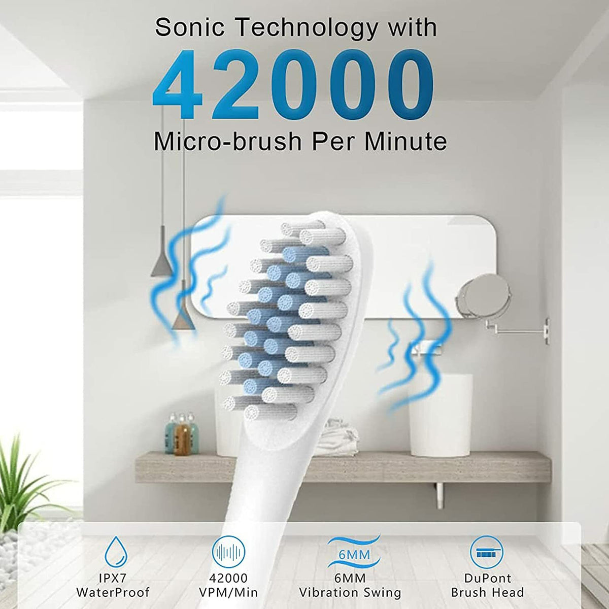 Wireless Sonic Electric Toothbrush with 6 Modes and Waterproof Design