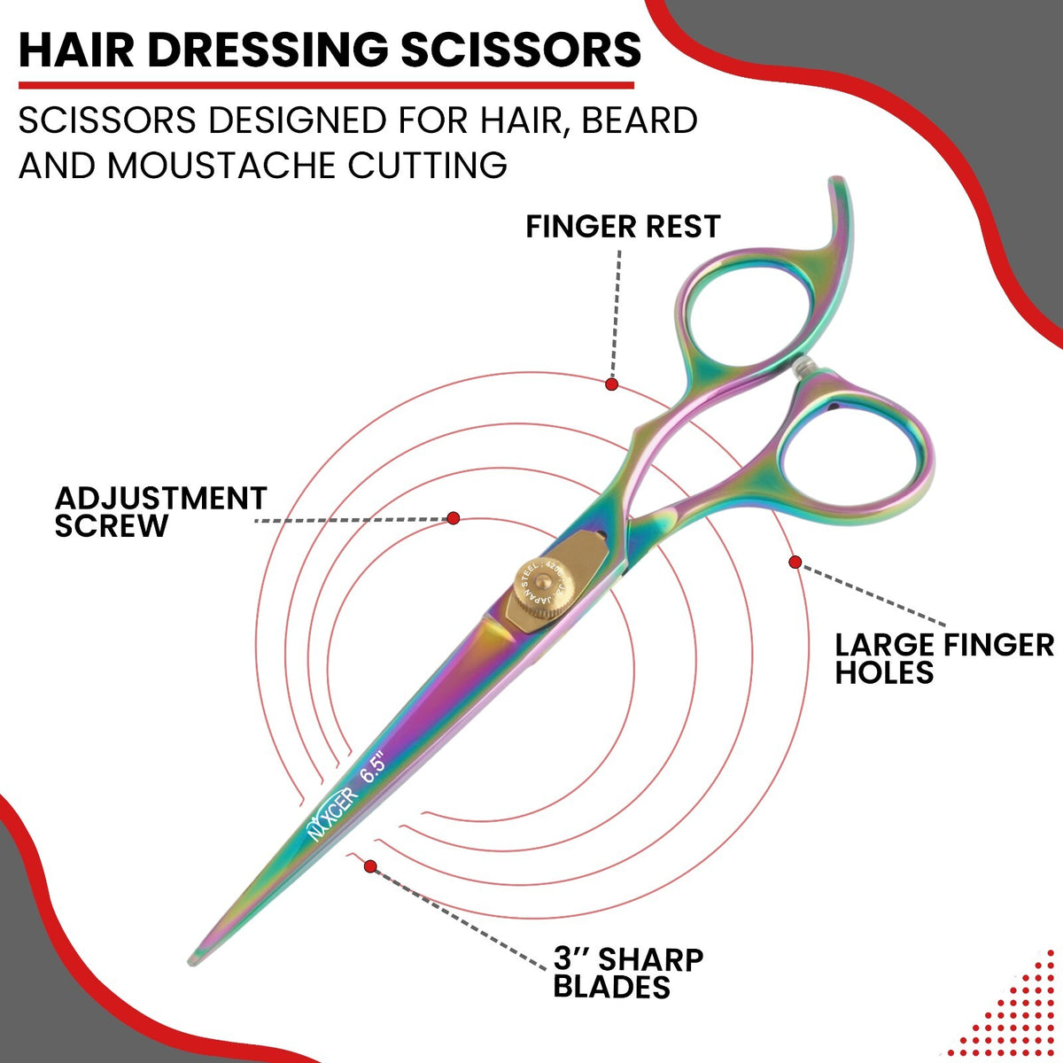 Professional Hair Cutting Scissors 6.5 Inch Japanese Steel Rainbow Finish