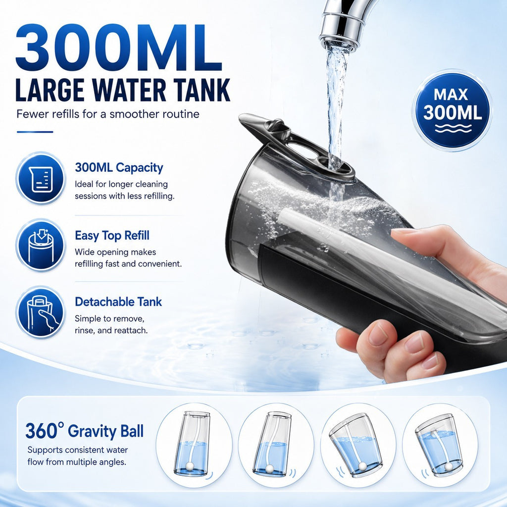 Cordless Water Flosser Oral Irrigator with 3 Modes and 4 Tips - Travel Friendly