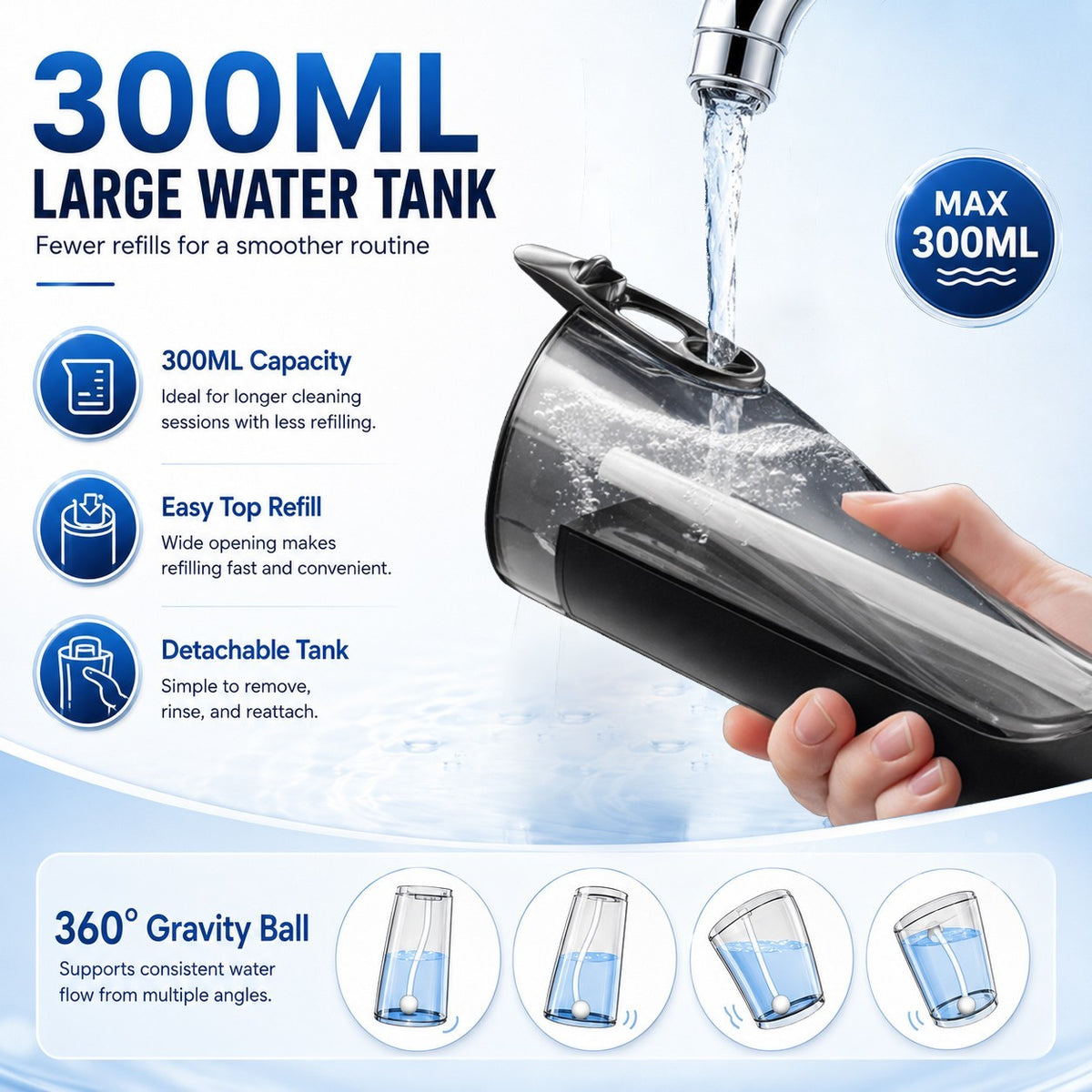 Cordless Water Flosser Oral Irrigator with 3 Modes and 4 Tips - Travel Friendly