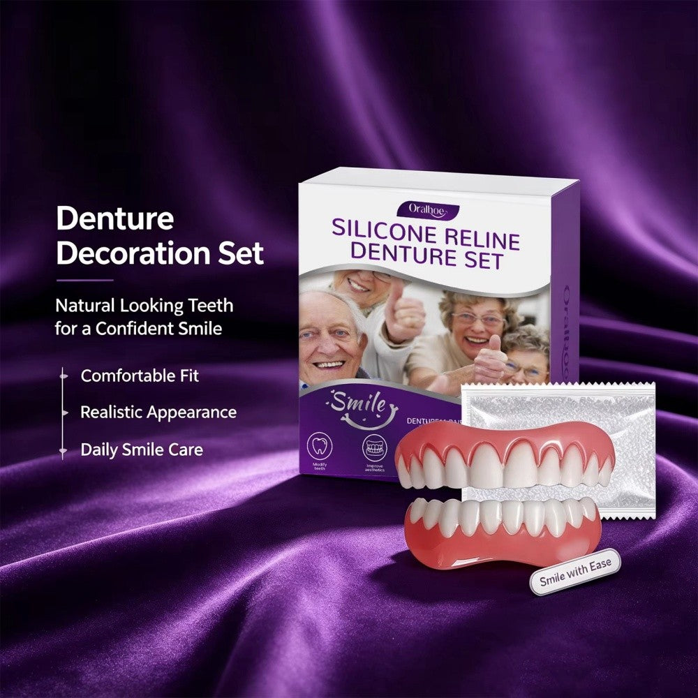 Moldable Silicone Dentures Set for Seniors - Upper & Lower, Natural & Reusable