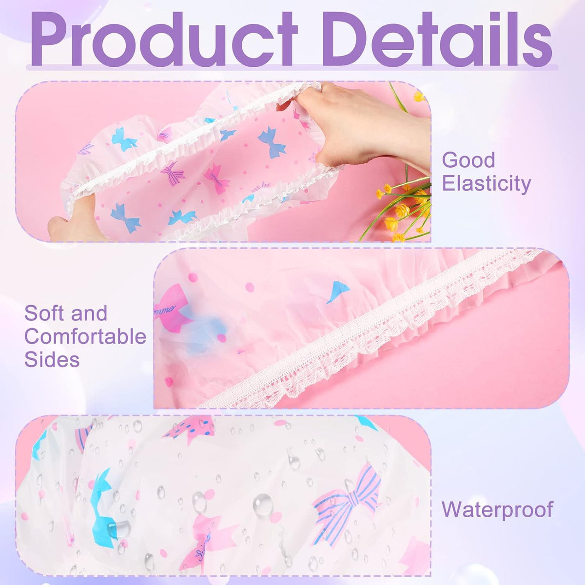 Reusable Plastic Shower Caps 20 Pack Waterproof Hair Cover for Women